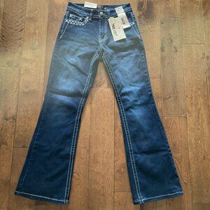 Rebel Women's Dark Blue Wash Boot Cut Demin Jean, Size 7/26 Juniors - NWT